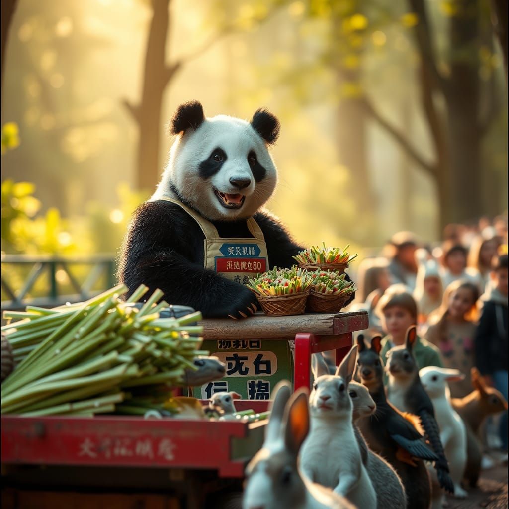 Panda's Bamboo Stand in Sun-Drenched Forest