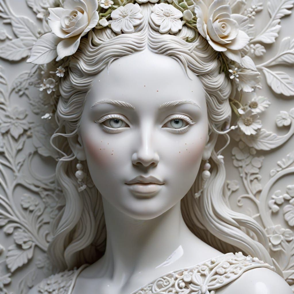 Breathtaking Porcelain Goddess in Intricate Floral Patterns