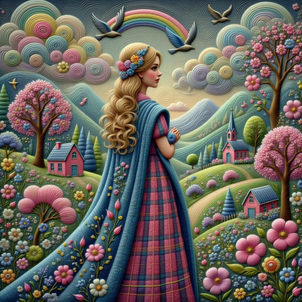 Tartan Jewel Mosaic in Pastel Embroidery Style