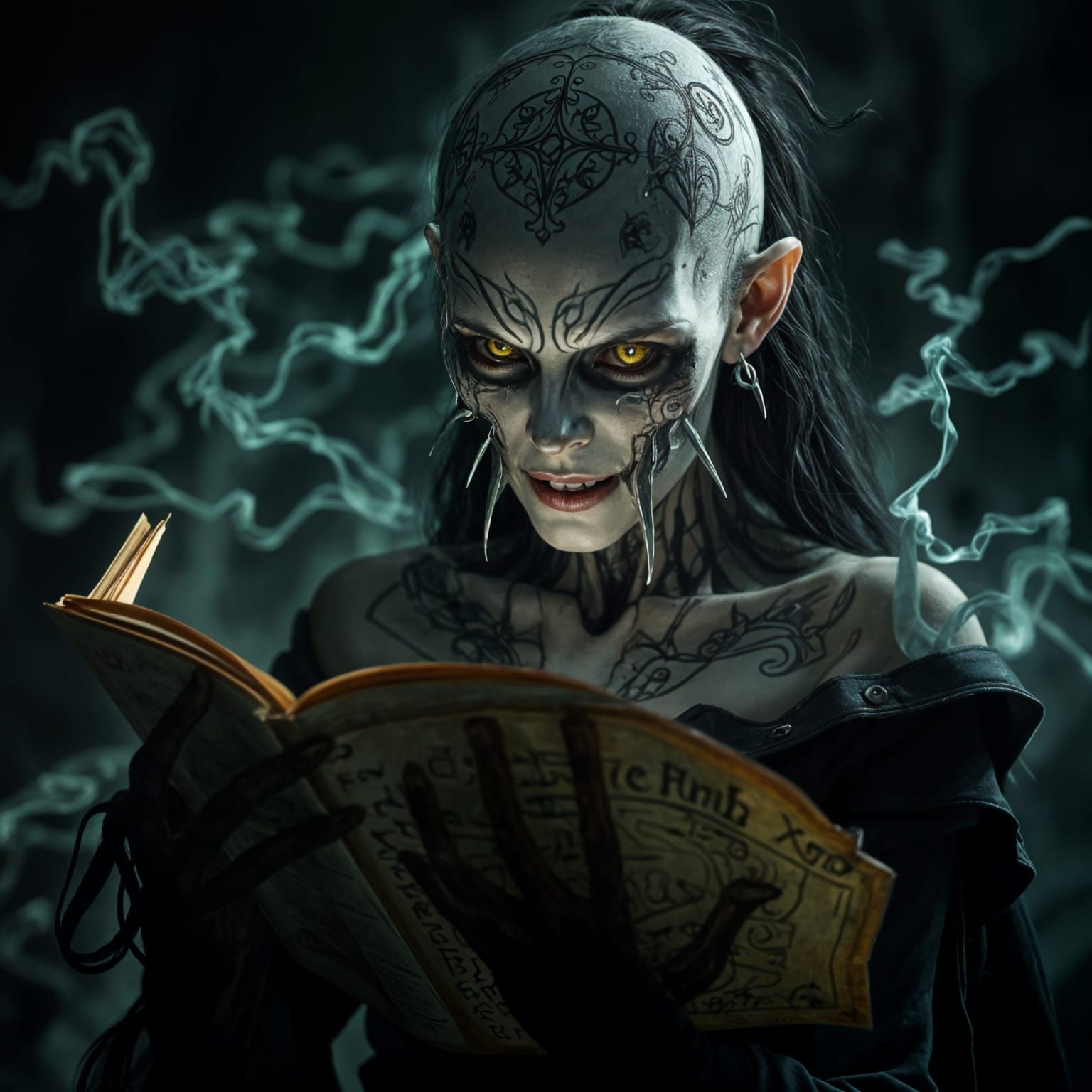 Ethereal Undead Witch in Dark, Hyperrealistic Atmosphere