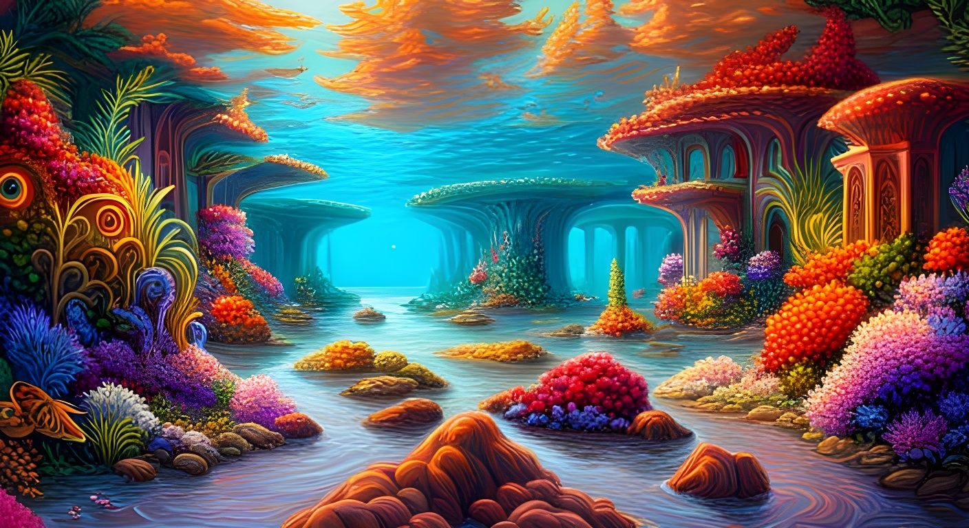 Cosmic Seabed Garden Oil Painting in Synthwave Style