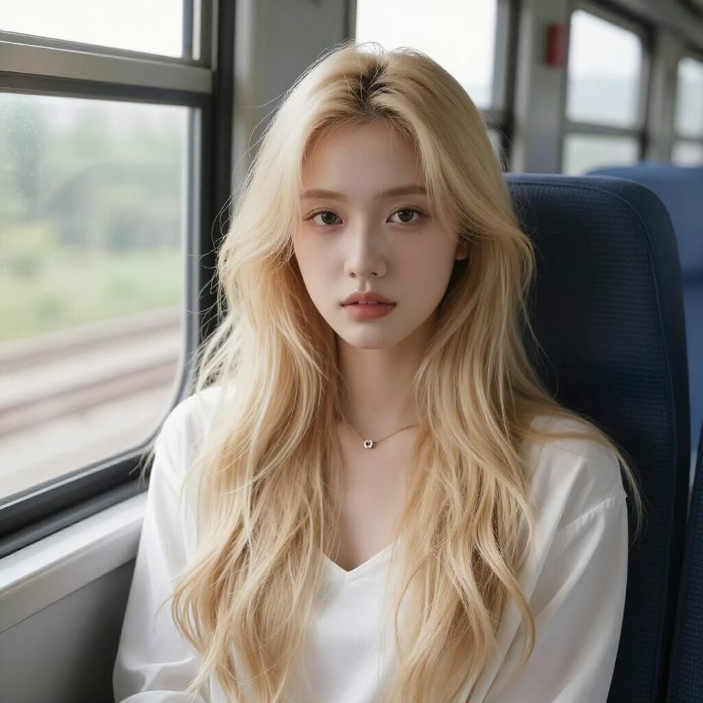 Ethereal Blonde Girl Traveling on a Train