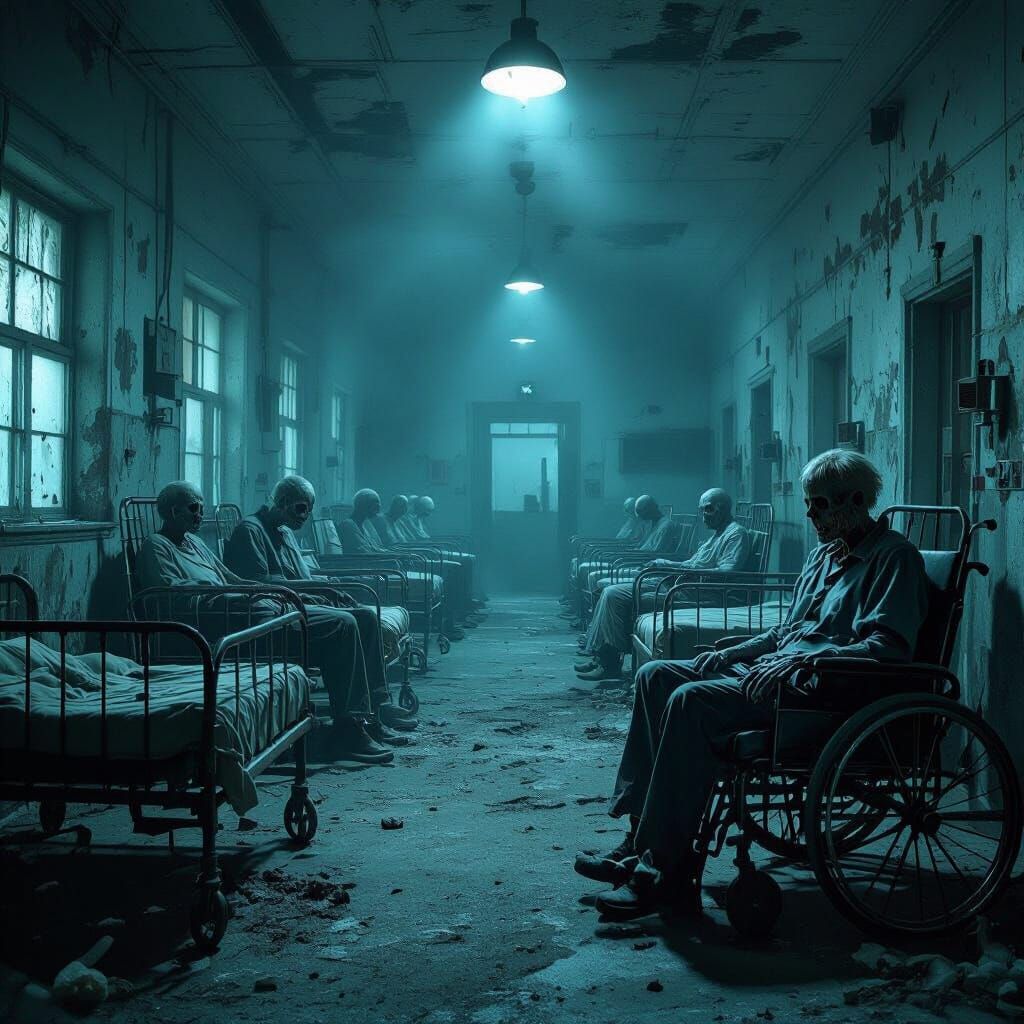 Eerie Abandoned Asylum at Night in Biomechanical Style