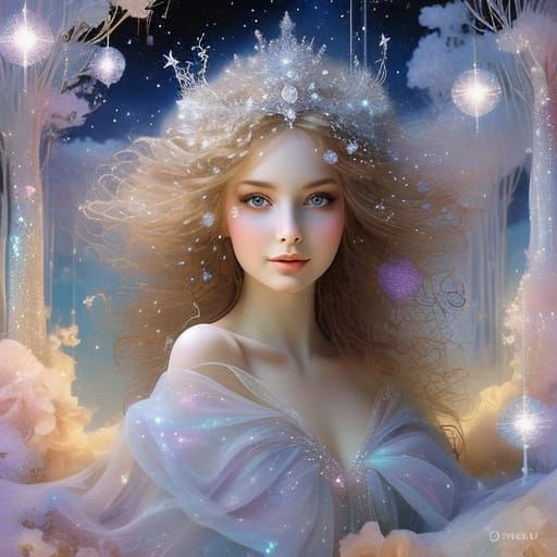 Surreal Whimsical Portrait of a Dreamy Lunar Goddess