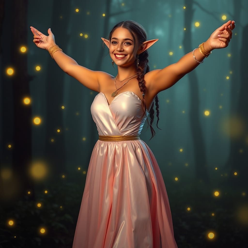 Radiant Elf in Firefly Forest