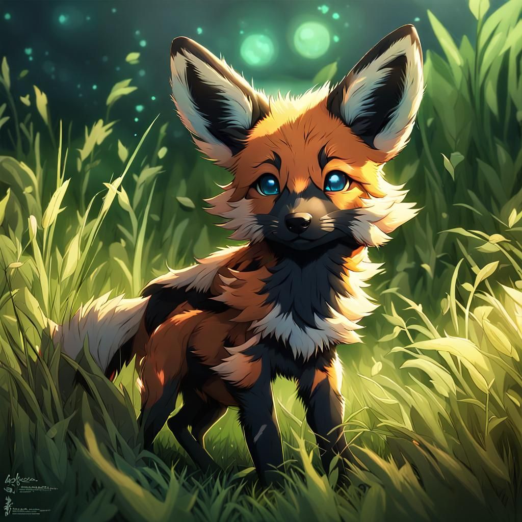 a cute baby maned wolf pup