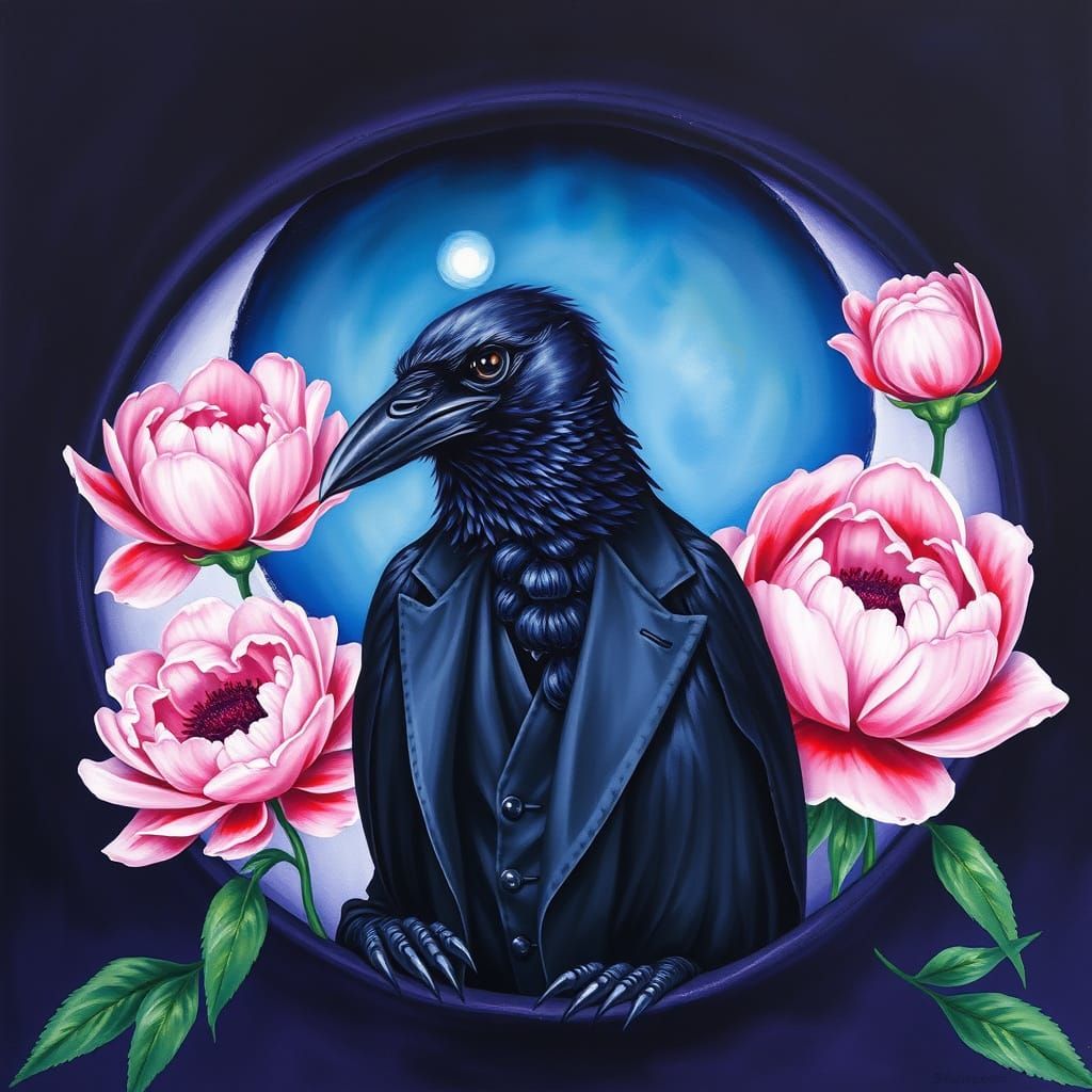 Raven in Eye, Surreal Watercolor Art