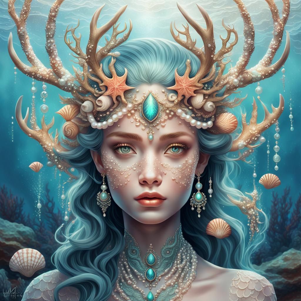 Enchanting Mermaid with Coral Antlers Digital Art