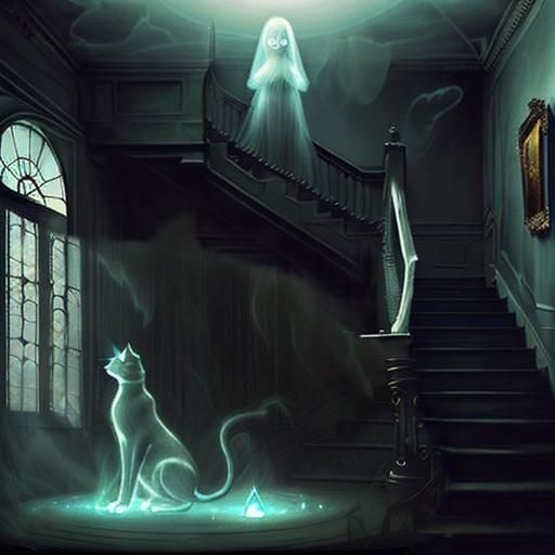 Ethereal Ghost Cat in Haunted House