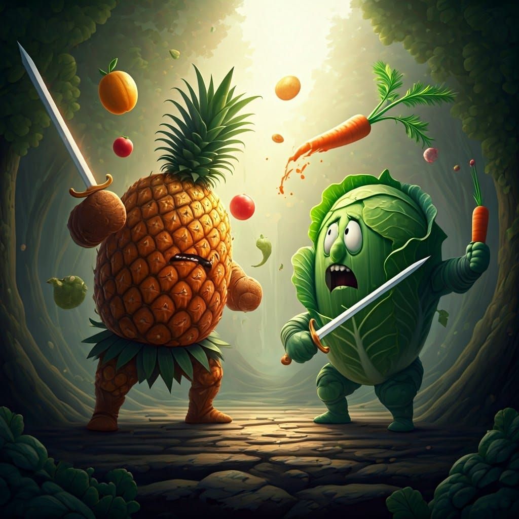 Fruit Warrior vs Vegetable Warrior in Food Fight