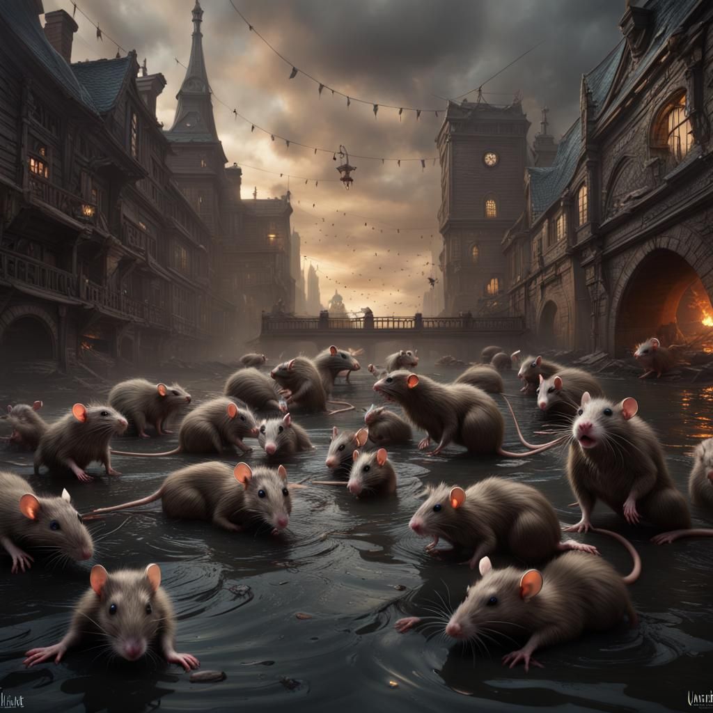 Giant Rats in a Flood Disaster: Detailed Concept Art