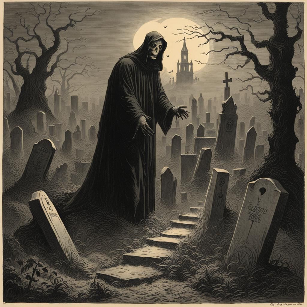 Eerie Valentine: Ghostly Graveyard in Horror Illustration St...