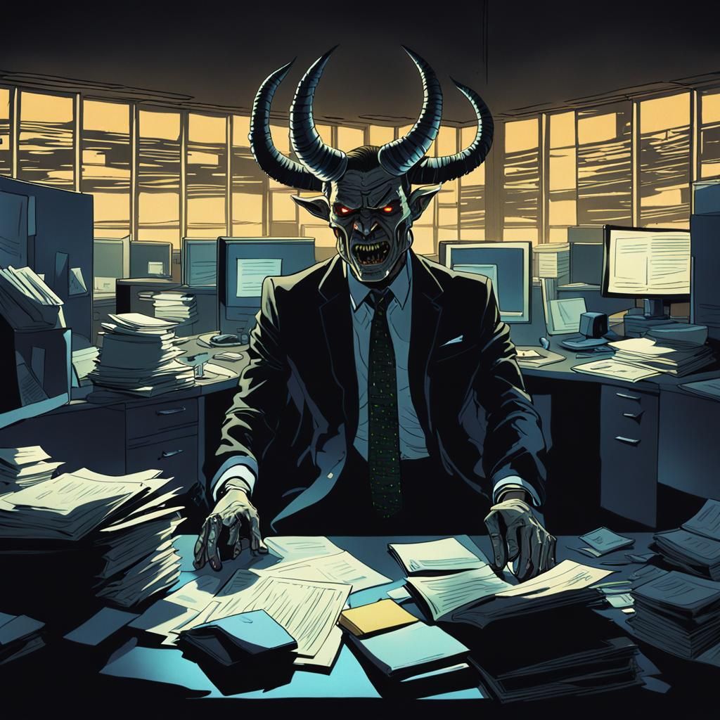 Oni Office Worker in Dark Fantasy Style