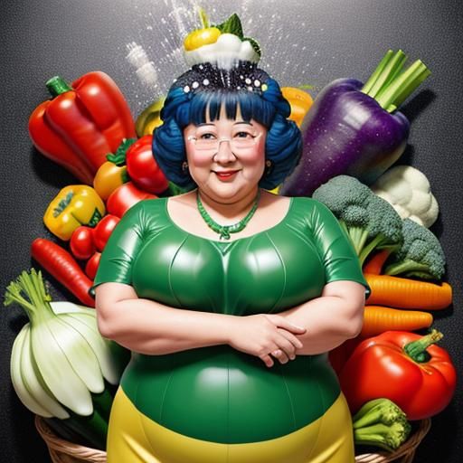 Redhead Lady's Vegetable Shower: Hyperrealistic Papercraft