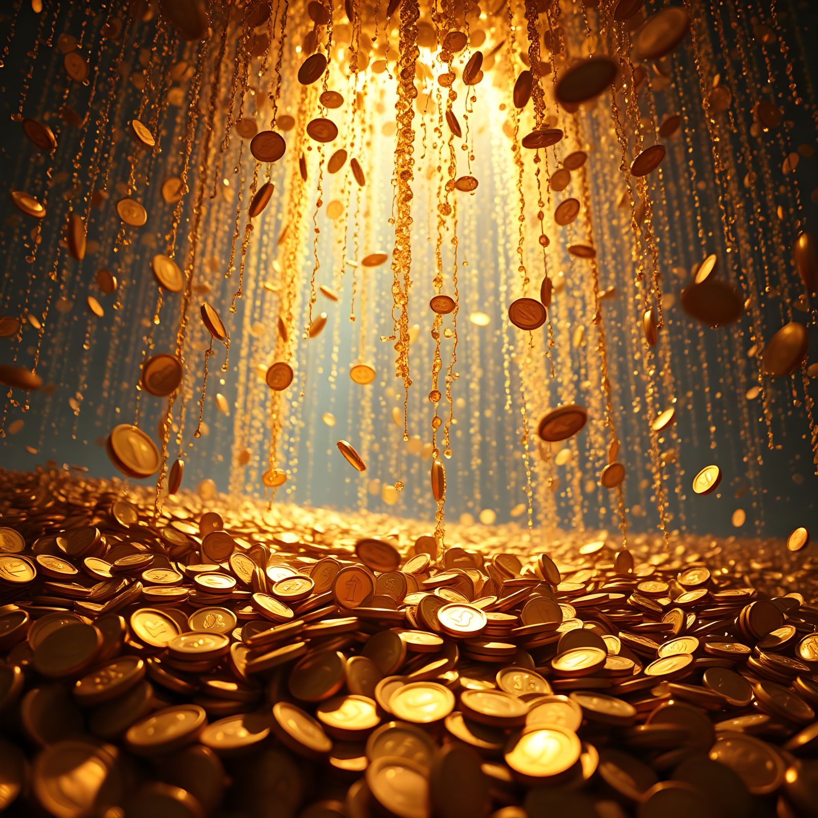 Gold Coin Rain in Detailed Matte Painting