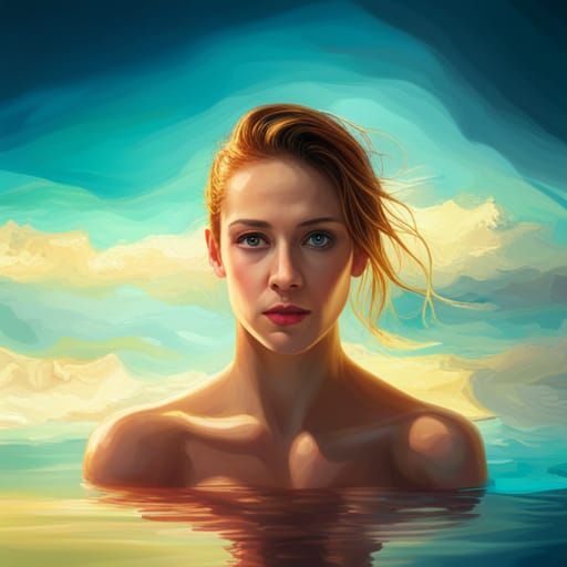 Girl in Infinity Pool: Hyperrealistic Splash Art
