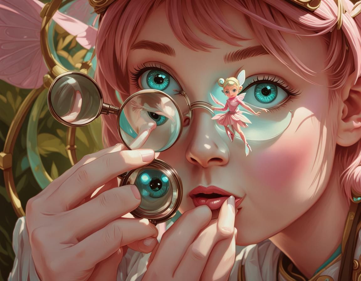 Goblin-Scientist with Fairy Portrait in Art Nouveau Style