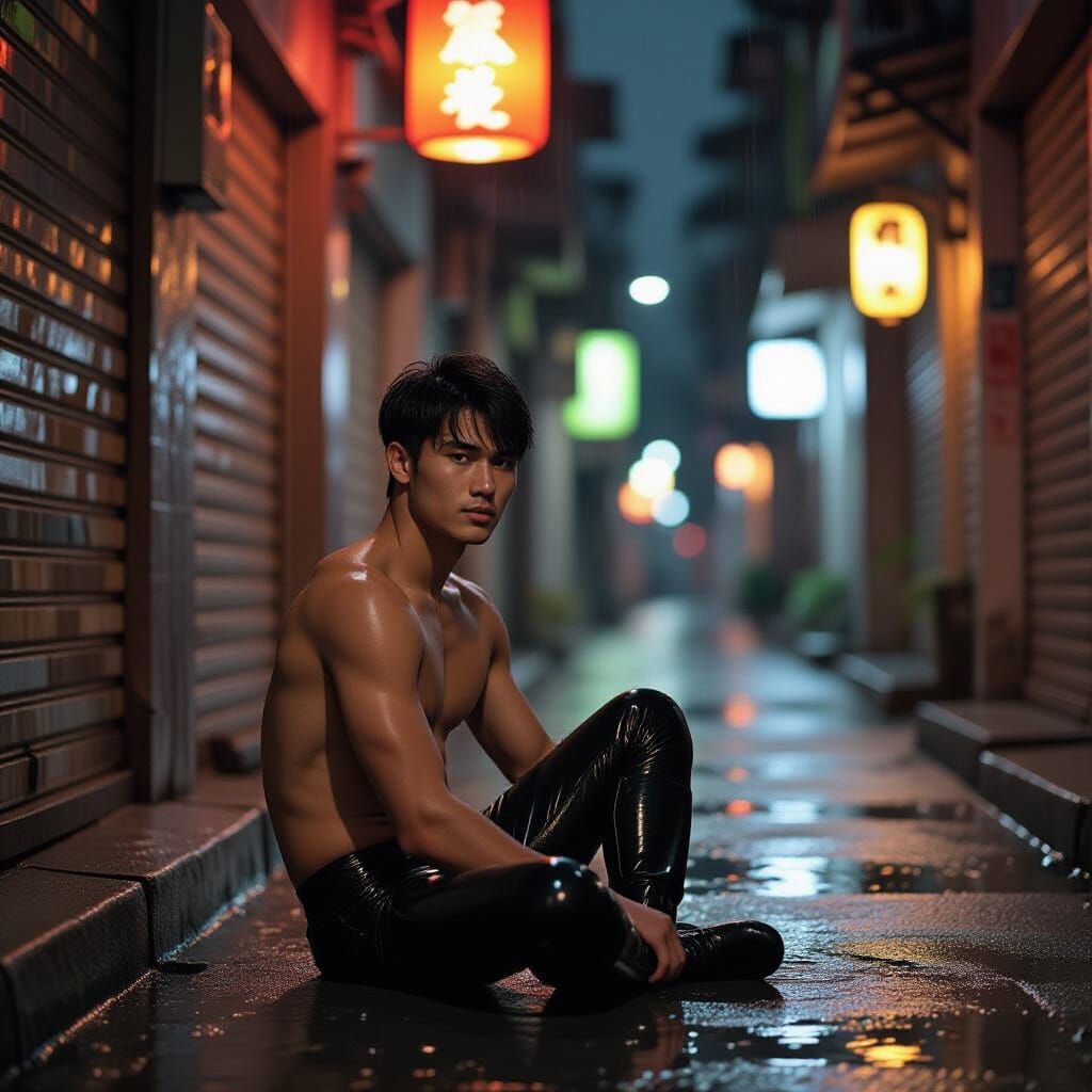 Rainy Evening: Young Man in Bangkok Alleyway