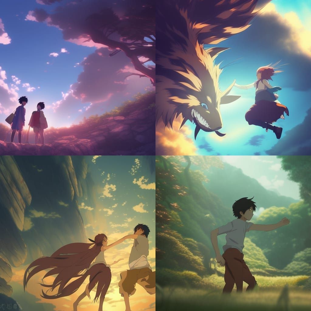 Intense Anime Fight Scene in Ghibli Style