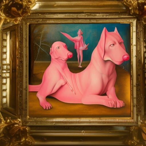 Surreal Pink Diamond Dogs Painting