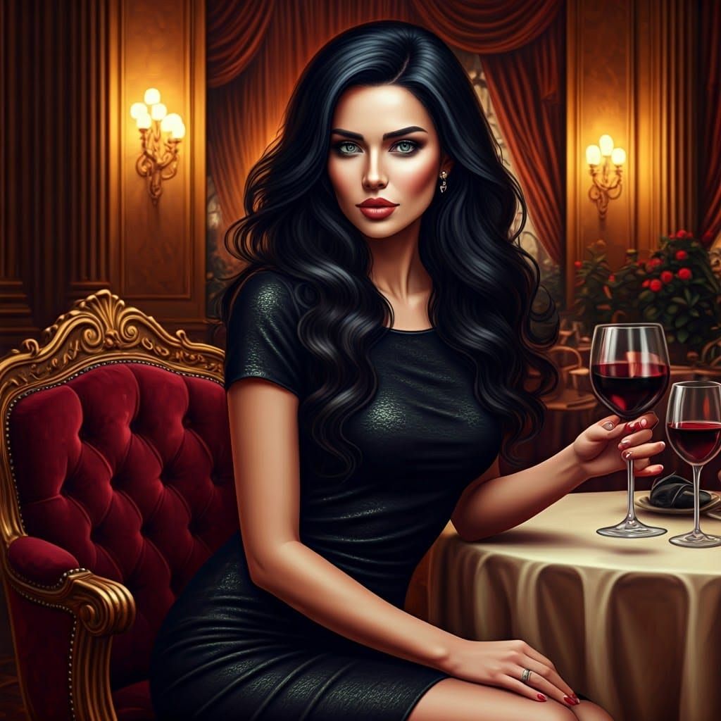 Elegant Woman in Paris Restaurant, in Soft Realism Style