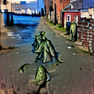 Eerie Innsmouth Shadows: Shambling Figures in the Distance