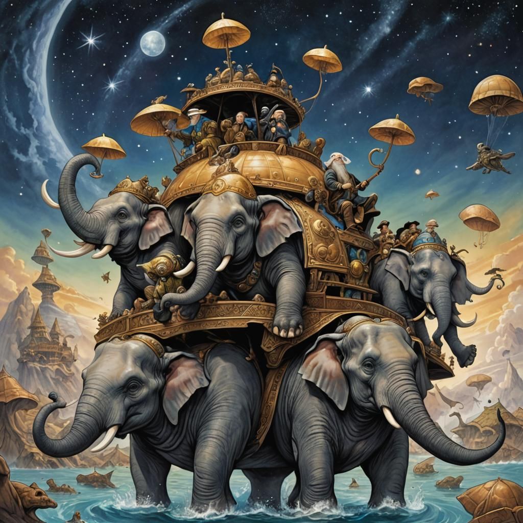 Illustration of Terry Pratchett's Discworld on Great A'Tuin