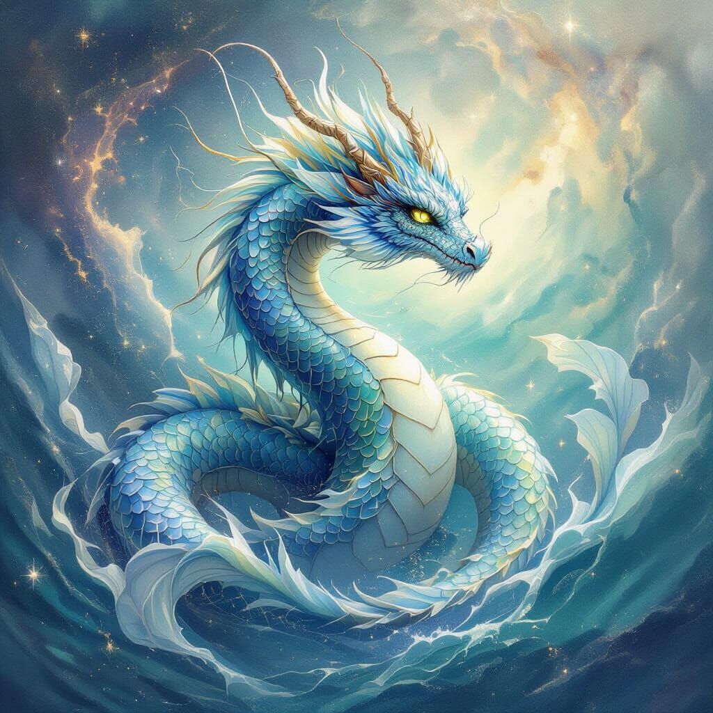 Majestic Pisces Dragon in Celestial Ocean
