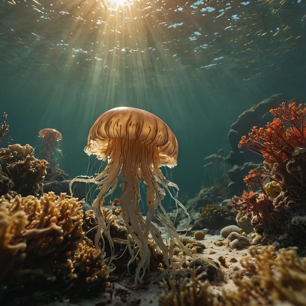 Mythic Sea Creatures in Vibrant Coral Reef Paradise