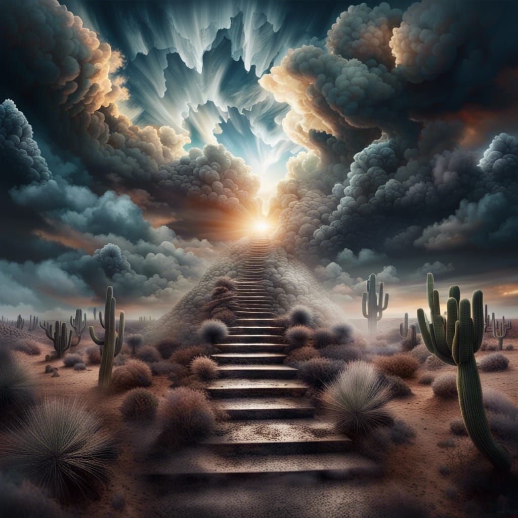 Cloud Stairway to Heaven in Hyperrealistic Style