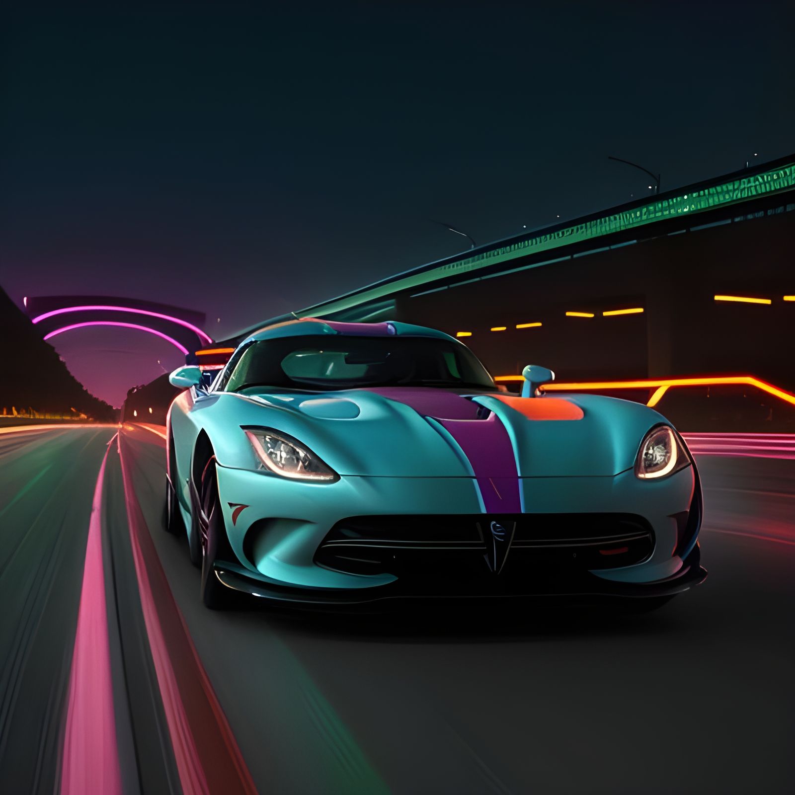 Neon Viper Chasing Prism on Colorful Freeway