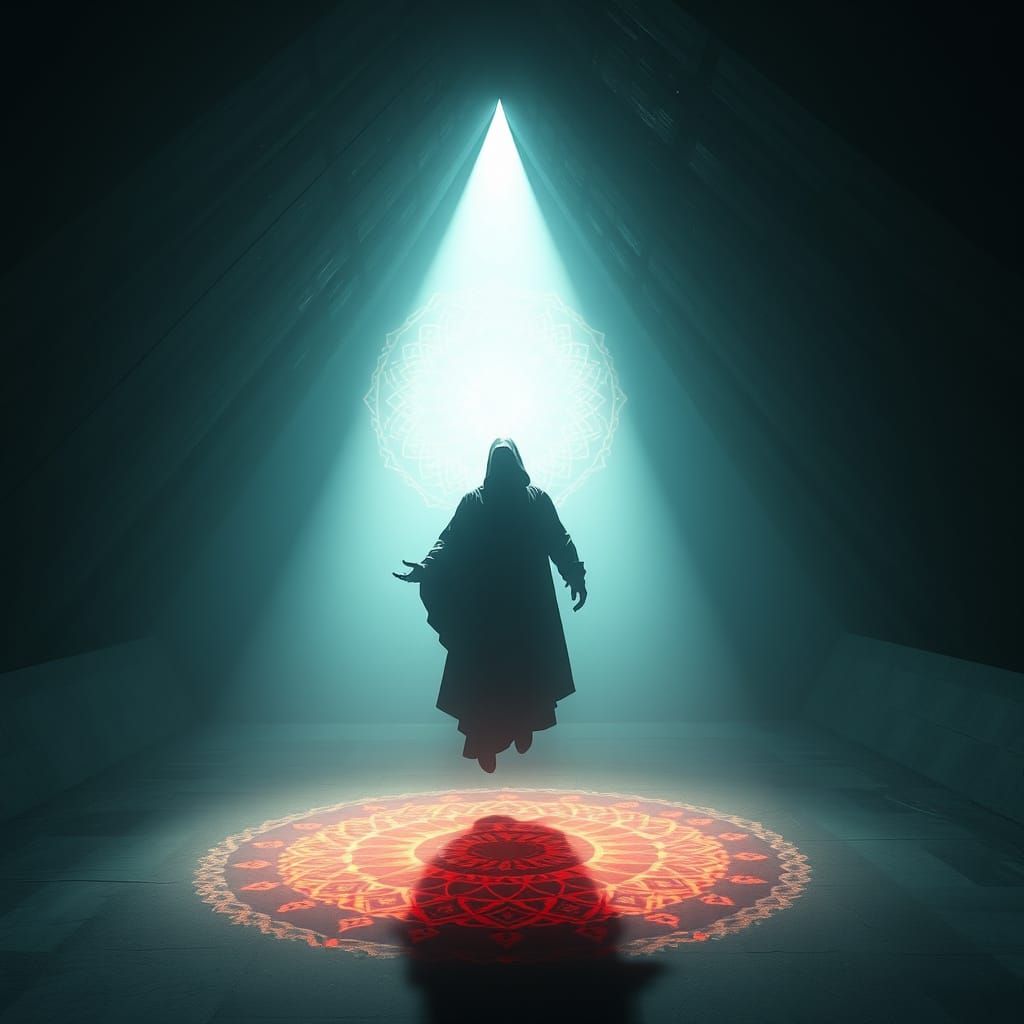 Ethereal Figure Soars in a Cosmic Realm