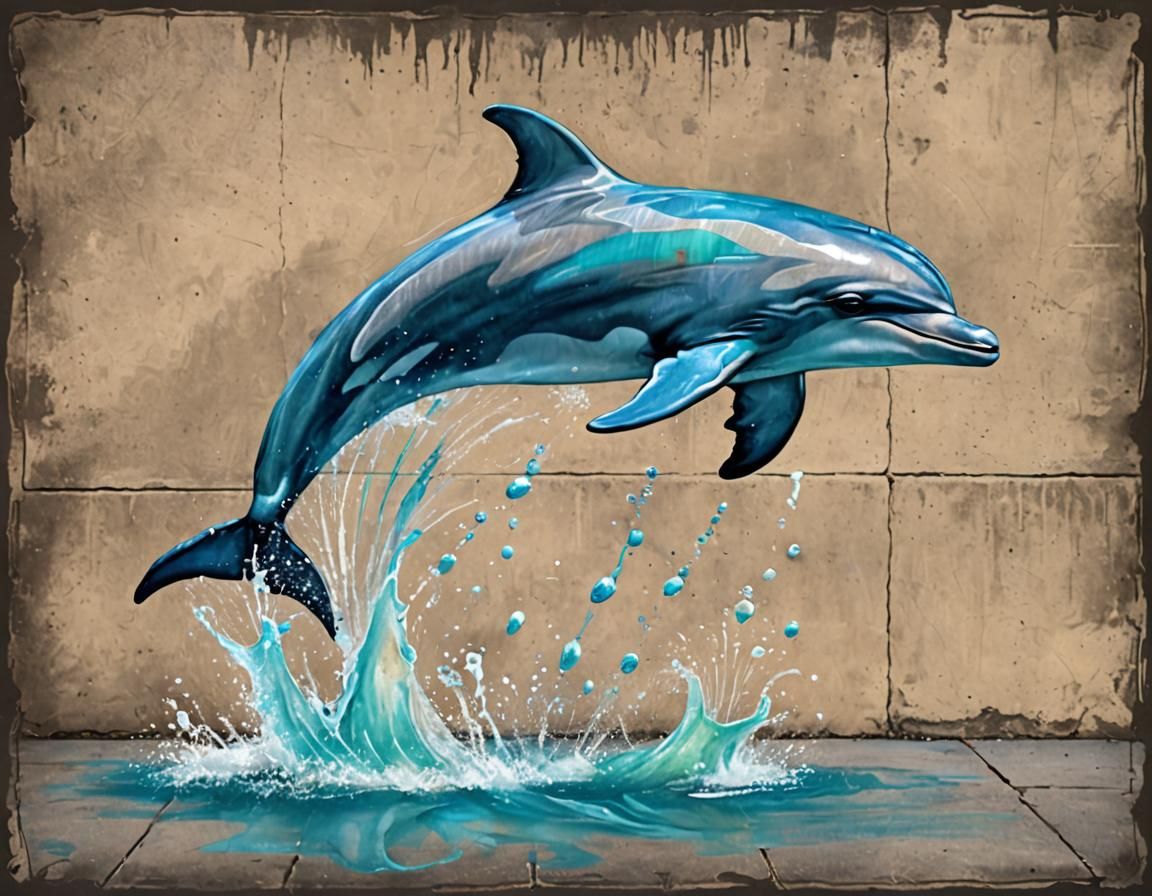 Playful Dolphin Sidewalk Chalk Digital Art