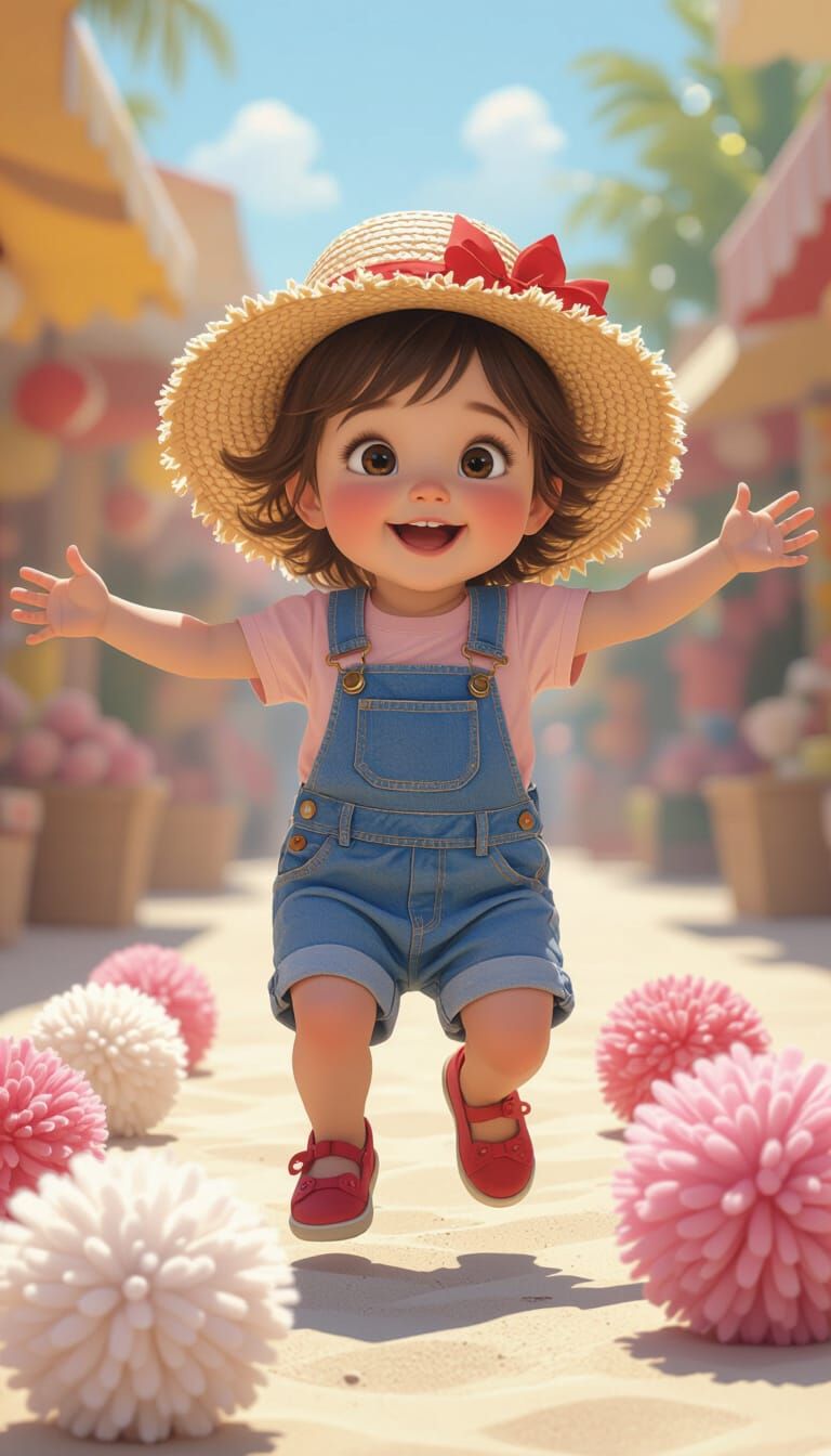 Joyful Child Jumps in Sunny 3D Render