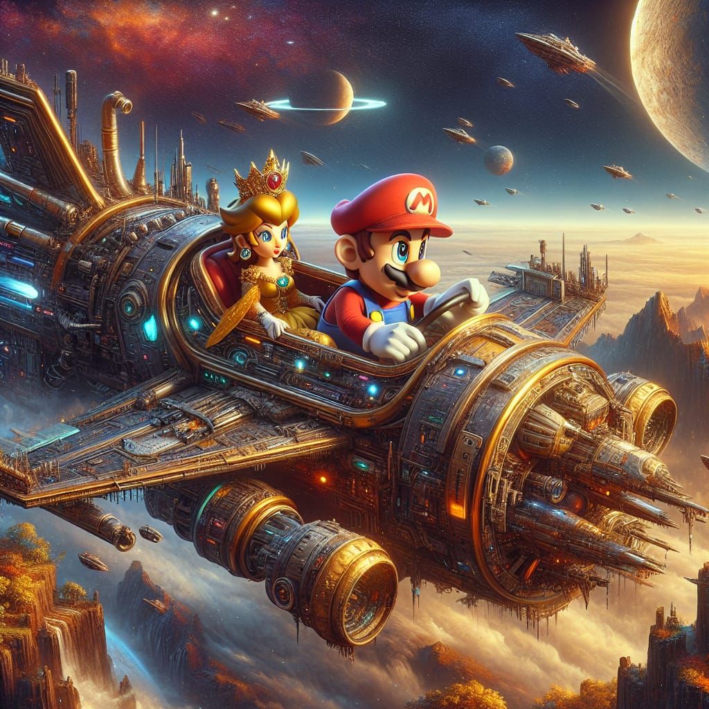 Plumber and Princess Fly Spaceship: Matte Painting