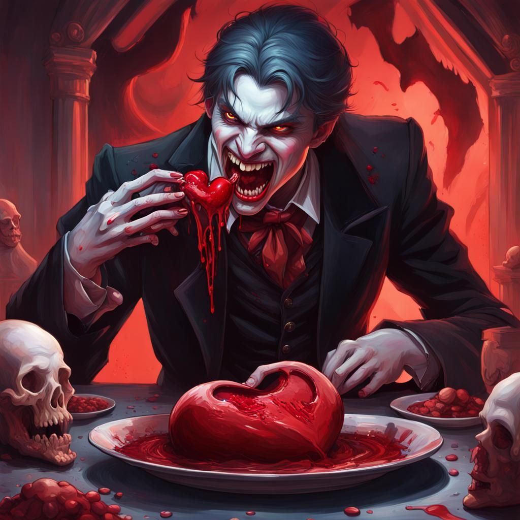Vampire prince eating a bloody heart