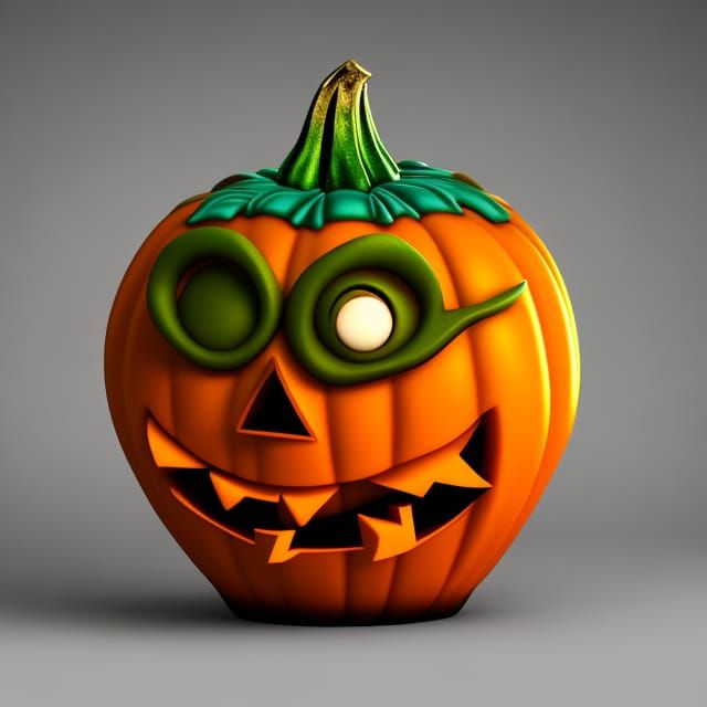 Scary Pumpkin Cupcake: Pixar-Style 3D Digital Art