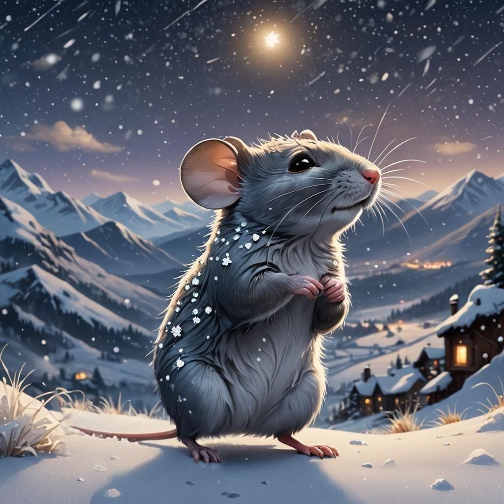 Mouse in Snowy Valley: Cartoon Style Matte Painting