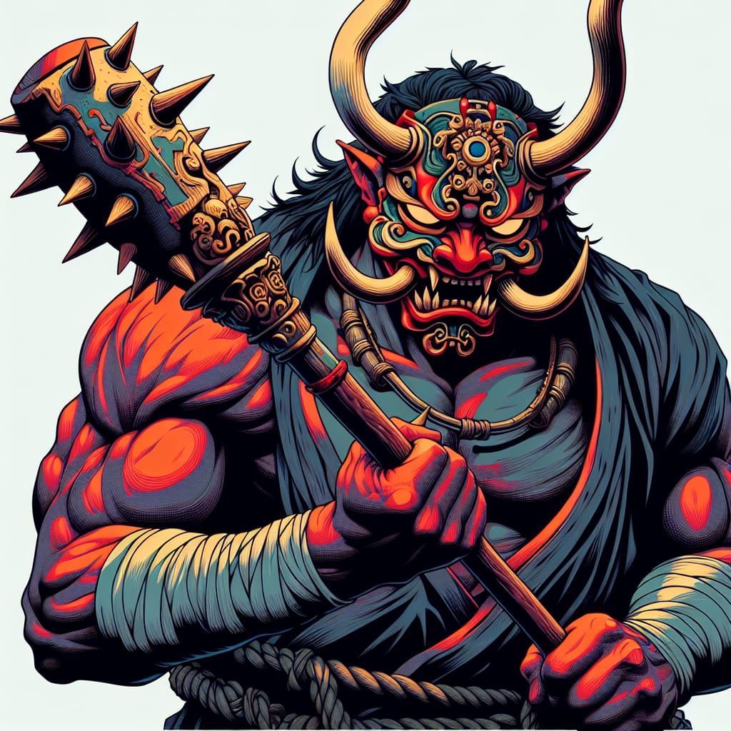 Ogre with Spiked Club in Cell-Shaded Manga Style