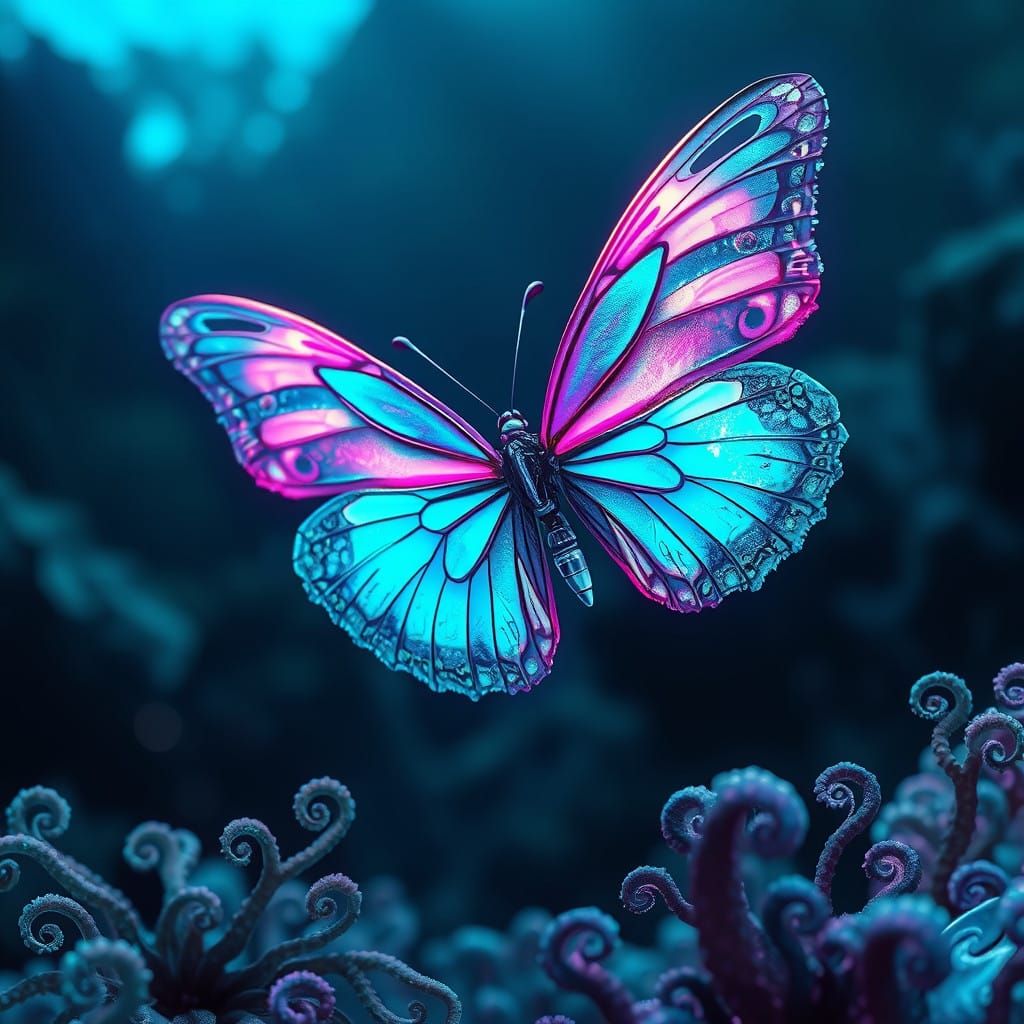 Enchanted Water Butterfly in a Mystical Underwater Realm