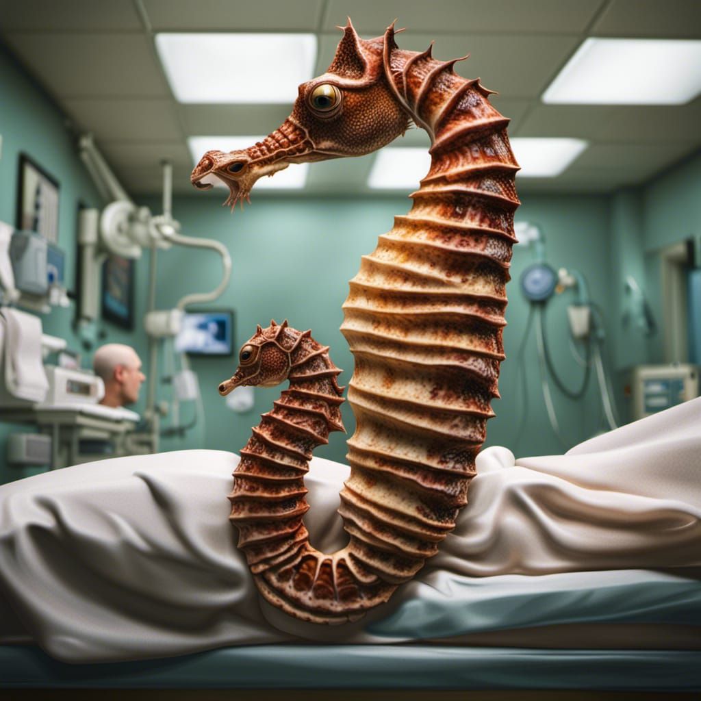 Surreal Seahorse Birth: George Costanza Emerges