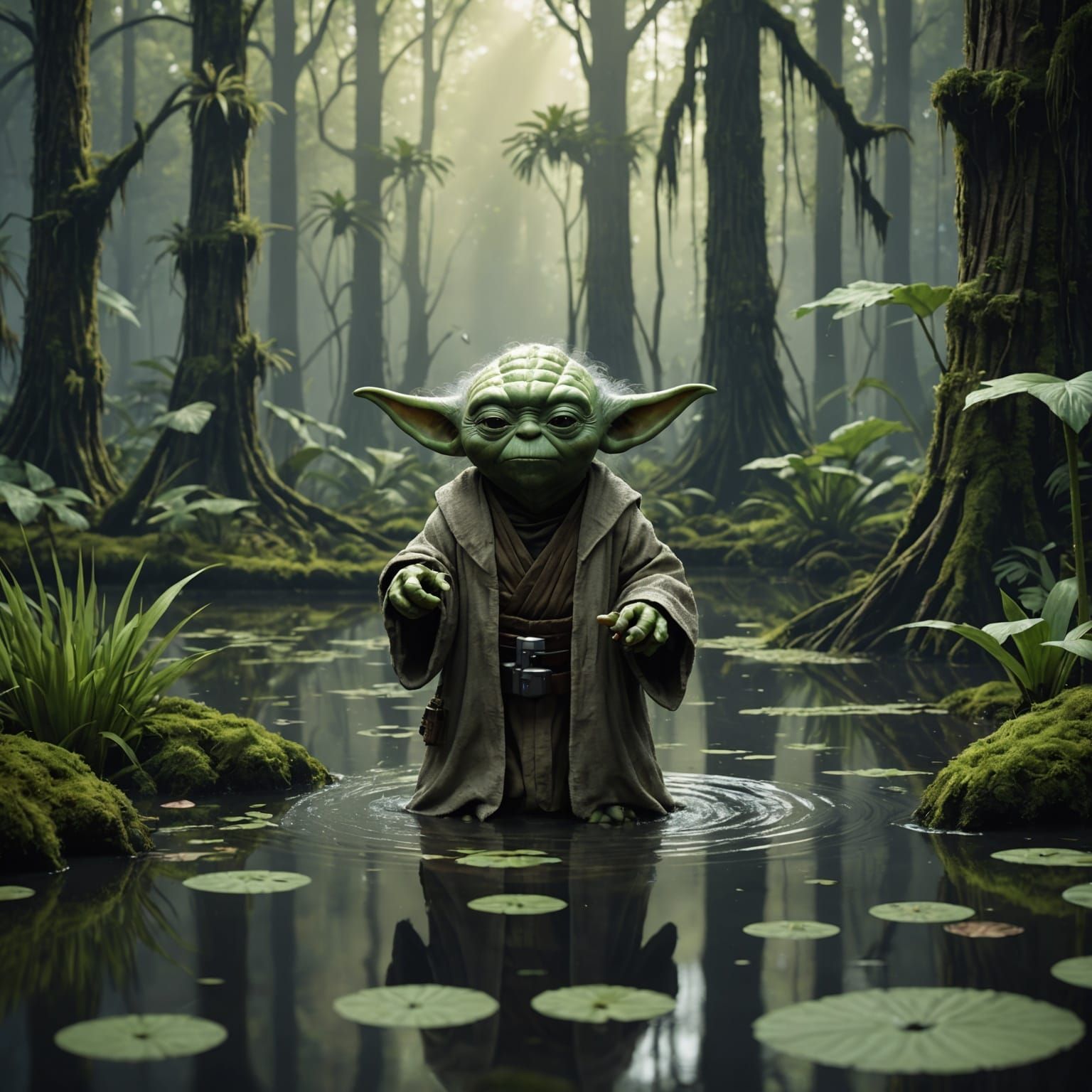 Yoda's Home on Dagobah in Detailed Matte Painting