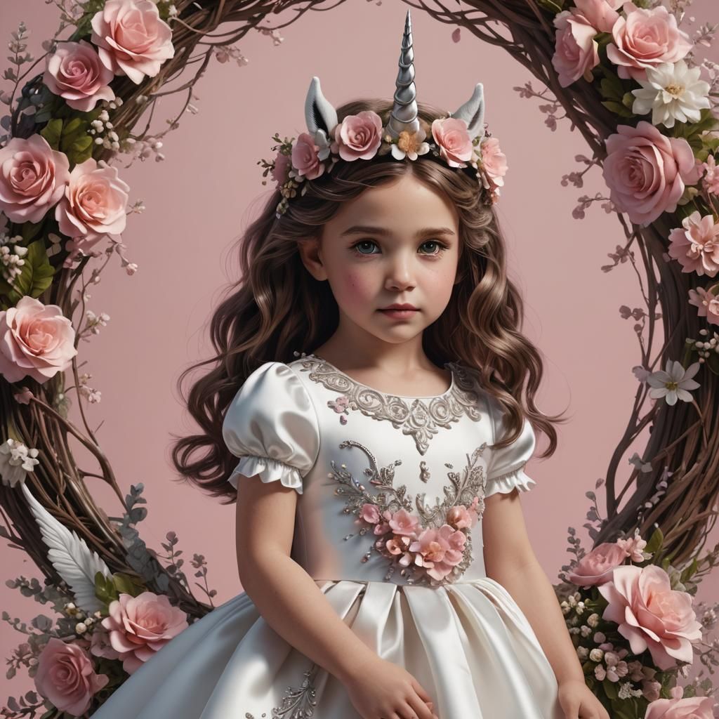 Toddler Girl with Unicorn Wreath: Fantasy Concept Art