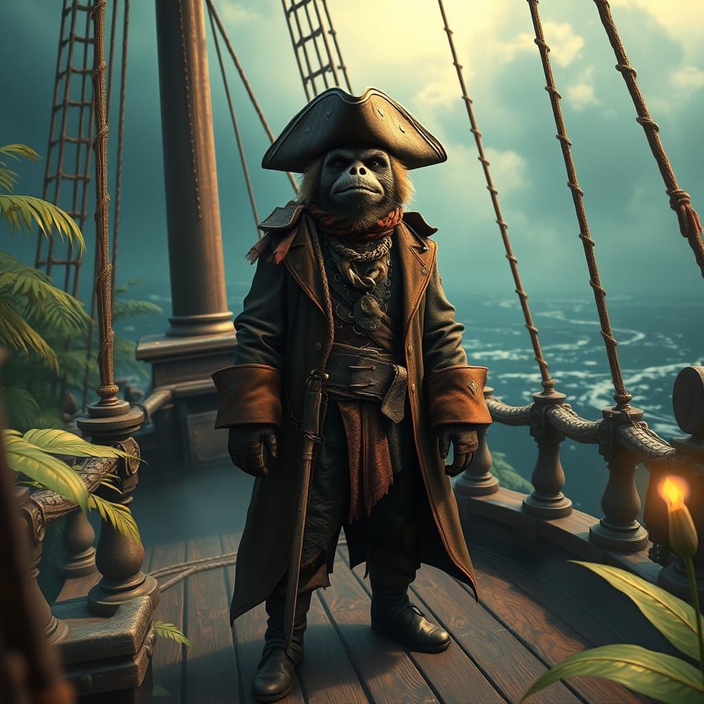Sloth Pirate Captain on a Mystical Ship