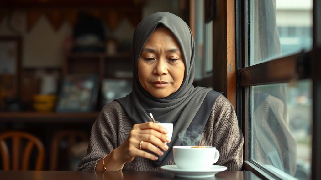 Malay Woman's Serene Coffee Break in Malaysia