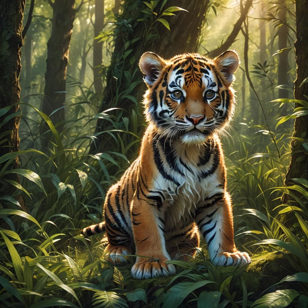 Tiger Cub in Forest: Matte Painting Concept Art