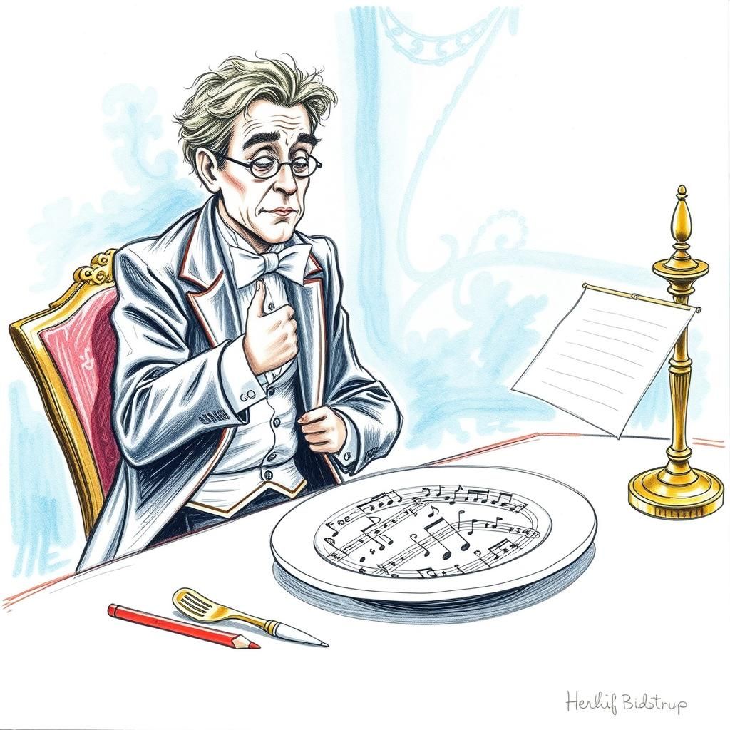 Humorous Conductor Sketch with Musical Notes