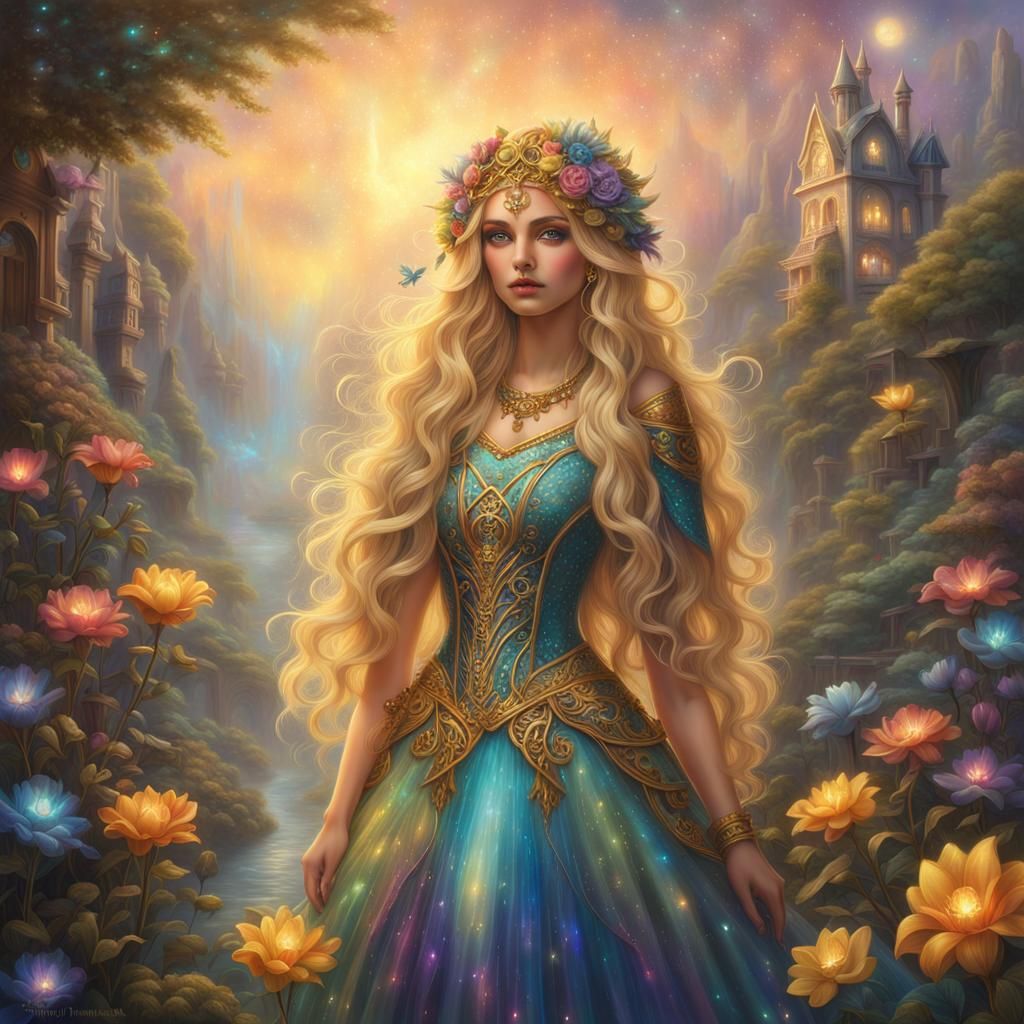 Golden Haired Woman with Prismatic Eyes in Fantasy Art