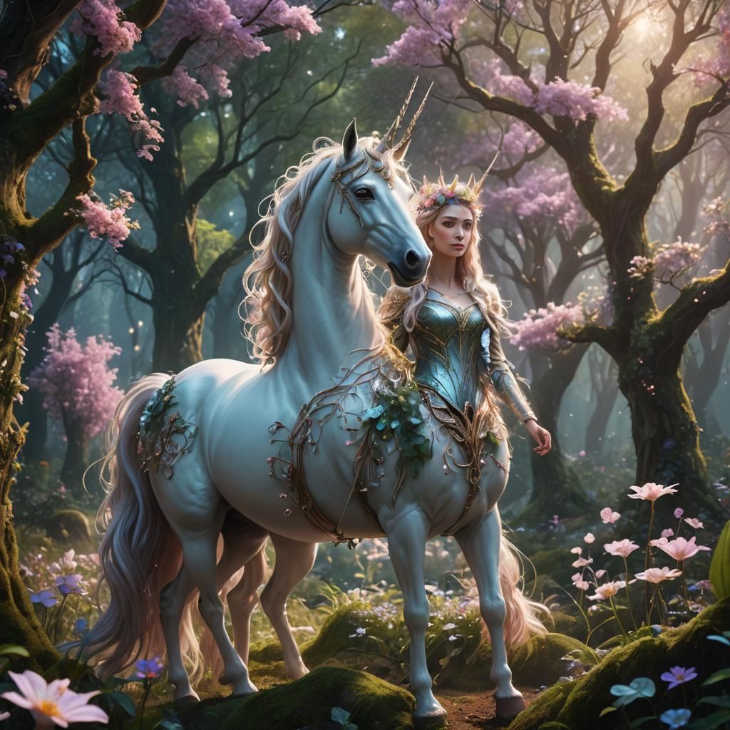 Mystical Unicorn in Enchanted Forest: Digital Art