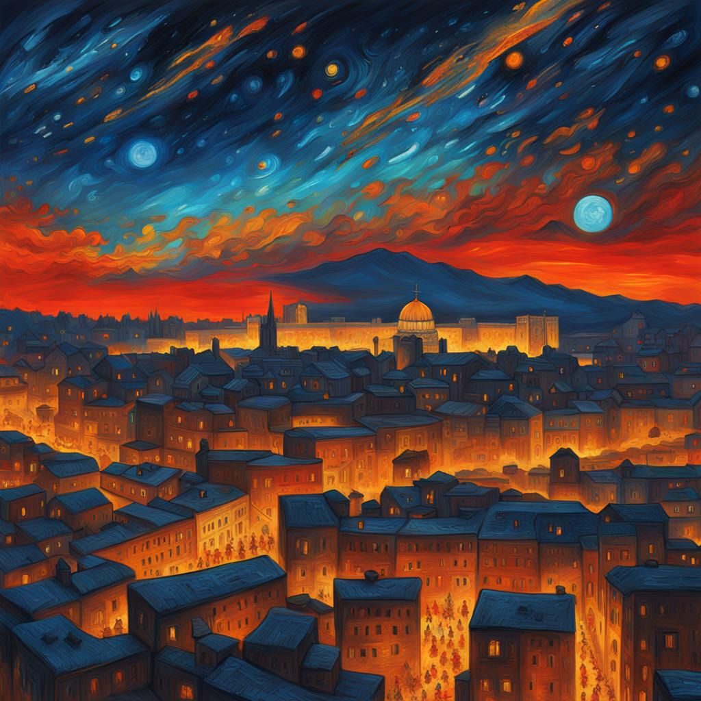 Jerusalem Under Starry Sky: Abstract Oil Sketch